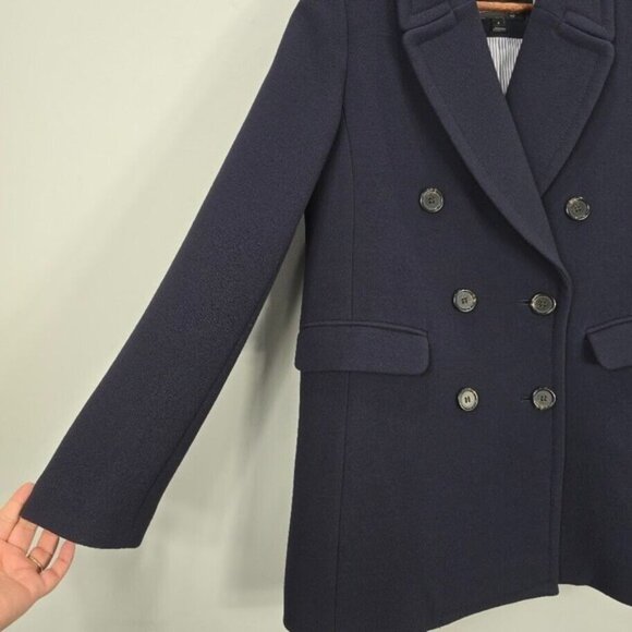 J CREW Double Cloth Italy Peacoat 8 Navy Blue Double Breast Wool Blend - Picture 2 of 16